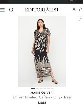 Marie Oliver Black Maxi Dress with Tan Botanical Print